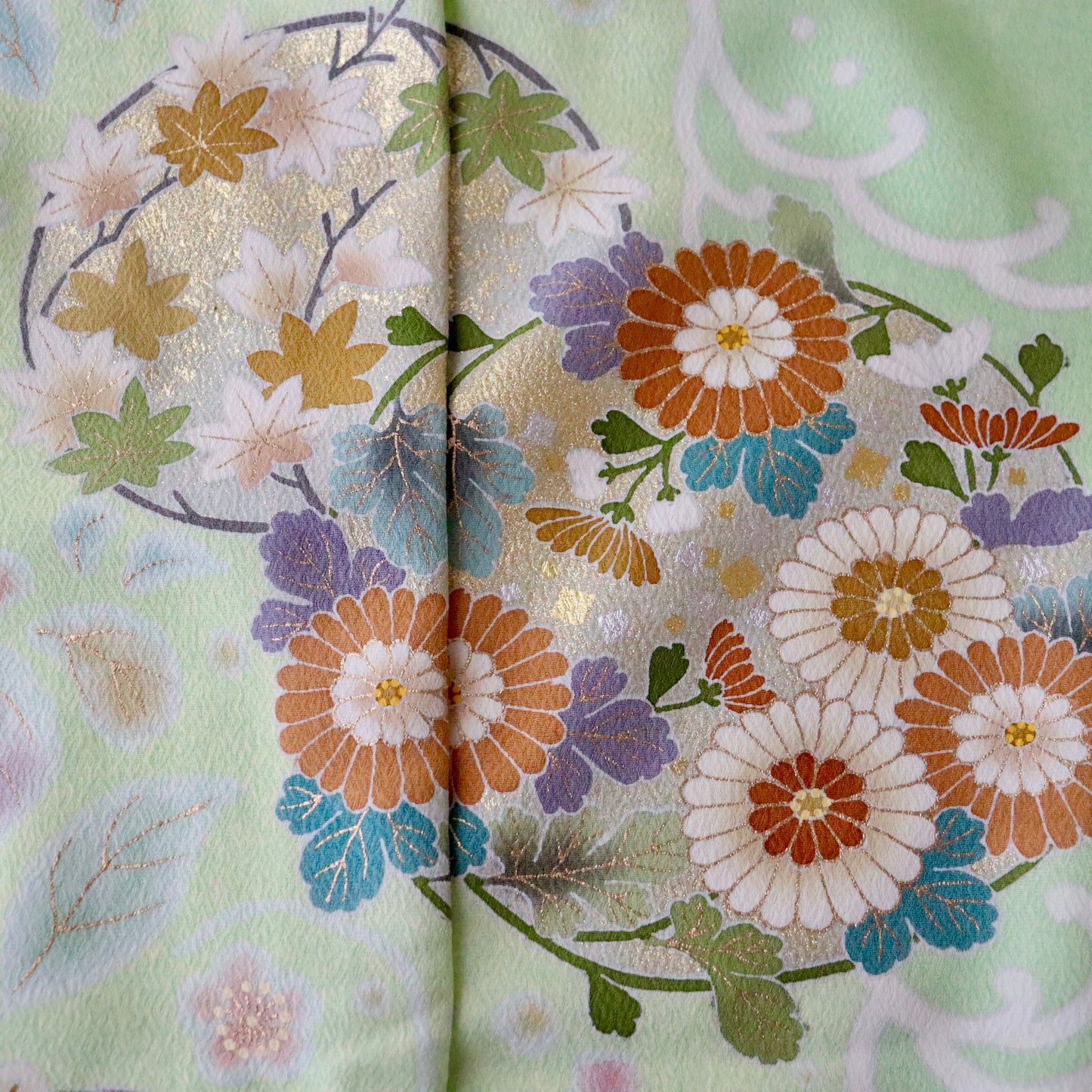 京友禅 | 訪問着 | 正絹 | 萌黄 | 波に花丸 | 松井青々