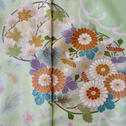 京友禅 | 訪問着 | 正絹 | 萌黄 | 波に花丸 | 松井青々