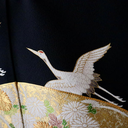 友禅 | 黒留袖 | 正絹 | 黒 | 鶴に地紙 | 吉澤織物