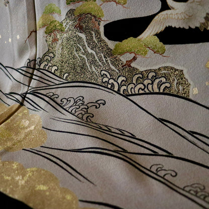友禅 | 黒留袖 | 正絹 | 黒 | 鶴に地紙 | 吉澤織物