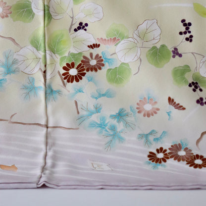 京友禅 | 訪問着 | 正絹 | 水色 / 淡黄 | 琳派岩草花流水 | 工芸染匠 成謙