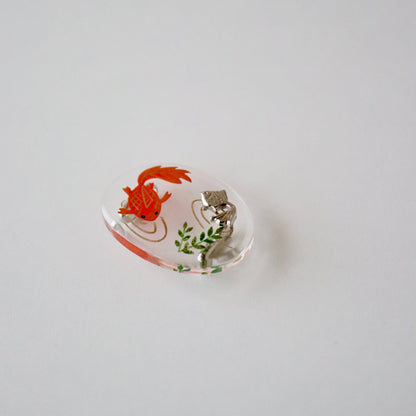 帯留「水草に金魚」大原商店
