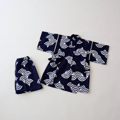 注染 | こども甚平 | 綿 | 紺 | 青海波 | サイズ110