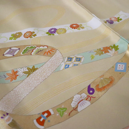 京友禅 | 訪問着 | 正絹 | 淡黄 | 吉祥鬘帯 | 高橋啓