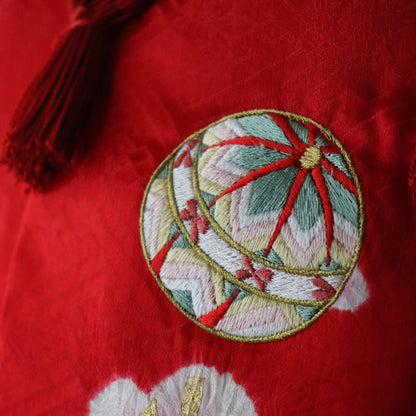 御祝着セット | 七五三 | 三歳 | 正絹 | 赤白黒 | 鞠 | 刺繍 | 絞染