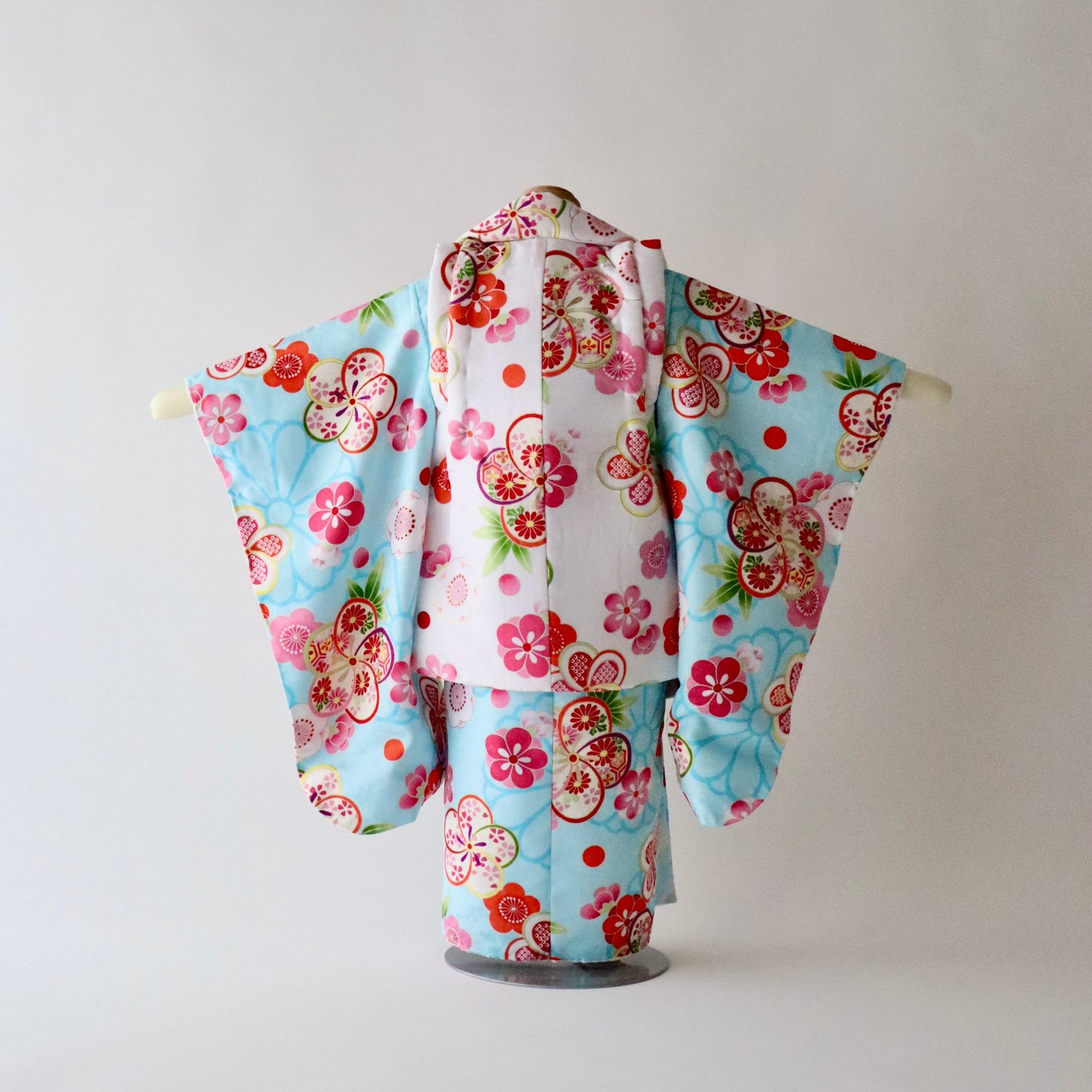 御祝着セット | 七五三 | 三歳 | 化繊 | 水色 | 花 | プリント