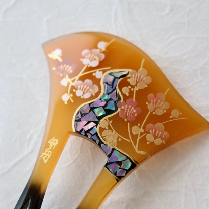 かんざし | バチ型 | 通年向け | 蒔絵 | 梅に螺鈿流水 | 鼈甲調 | 大原商店