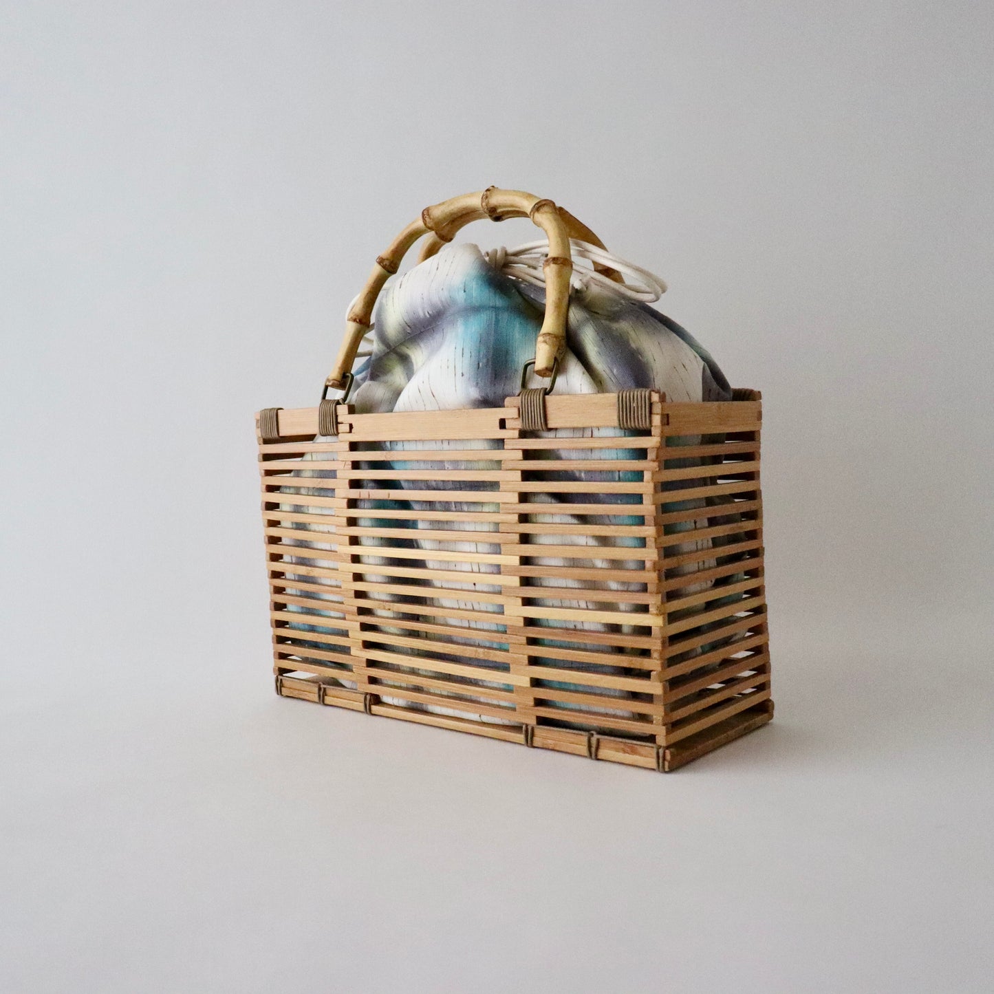 籠バッグ「紬 - blu/gry」大原商店