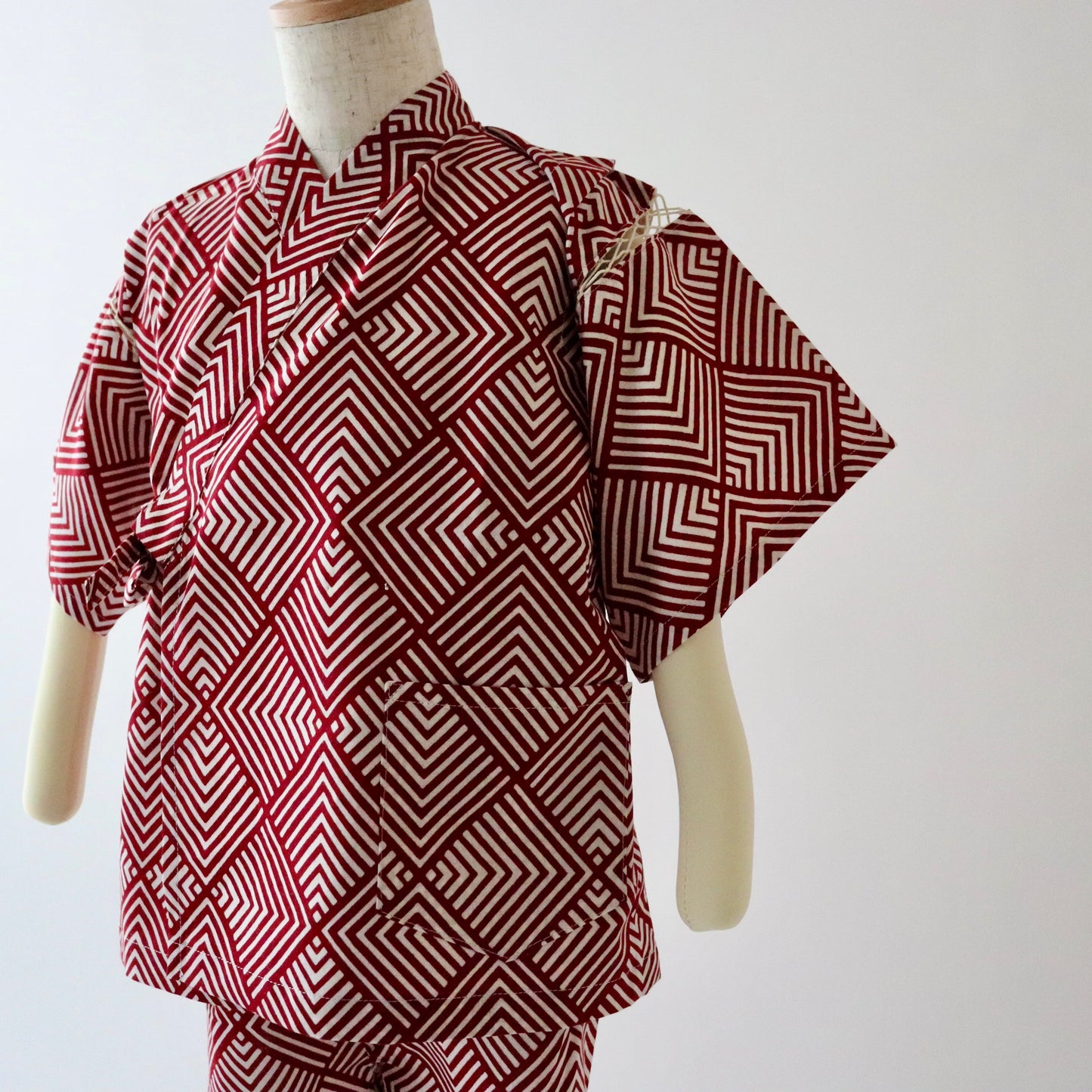 注染 | こども甚平 | 綿 | 赤 | 松菱 | サイズ110