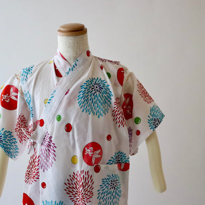 注染 | こども甚平 | 綿 | 白 | 金魚と花火 | サイズ100