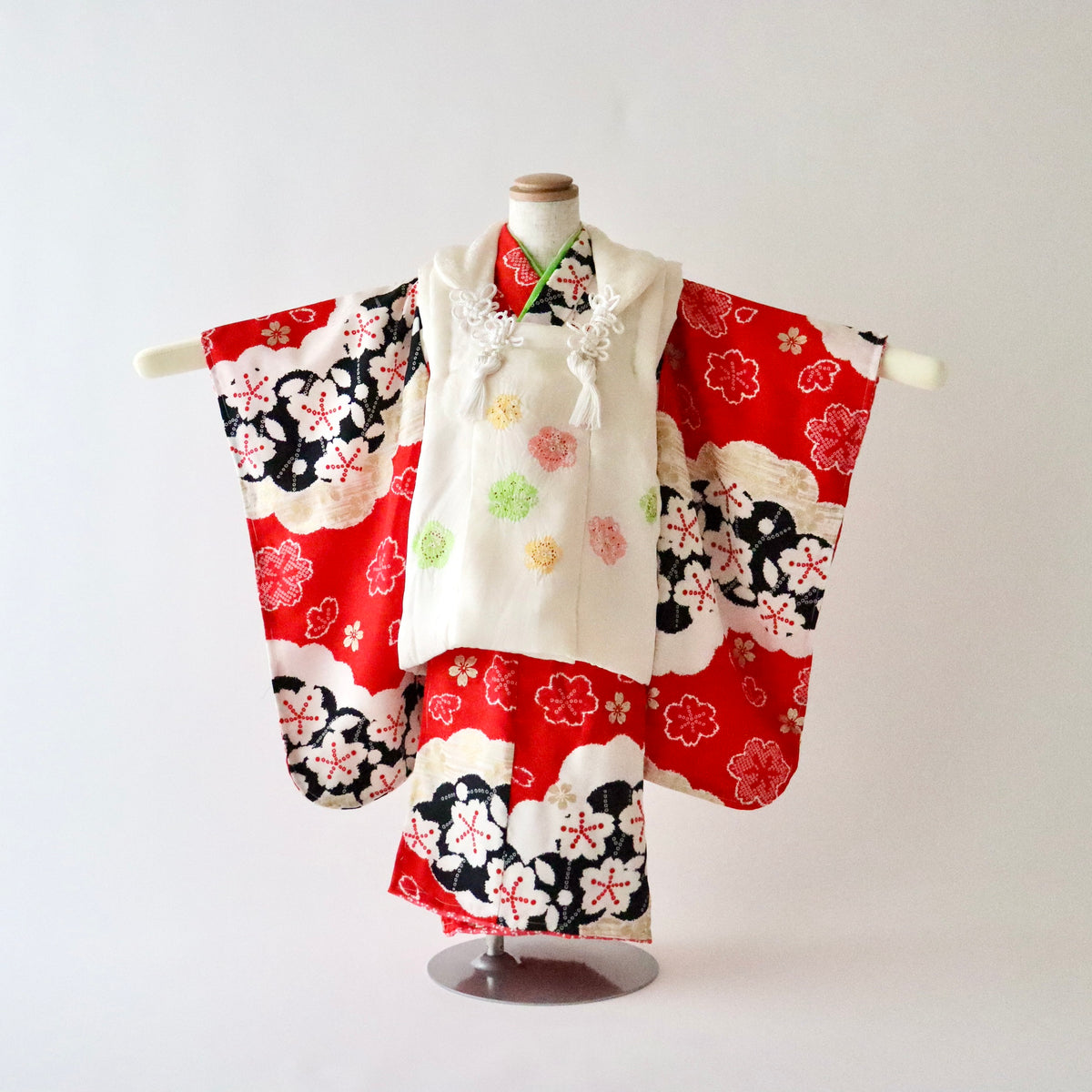 御祝着セット | 七五三 | 三歳 | 正絹 | 赤白黒 | 花絞