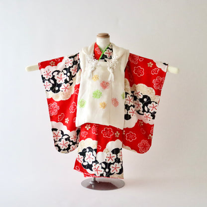 御祝着セット | 七五三 | 三歳 | 正絹 | 赤白黒 | 花絞