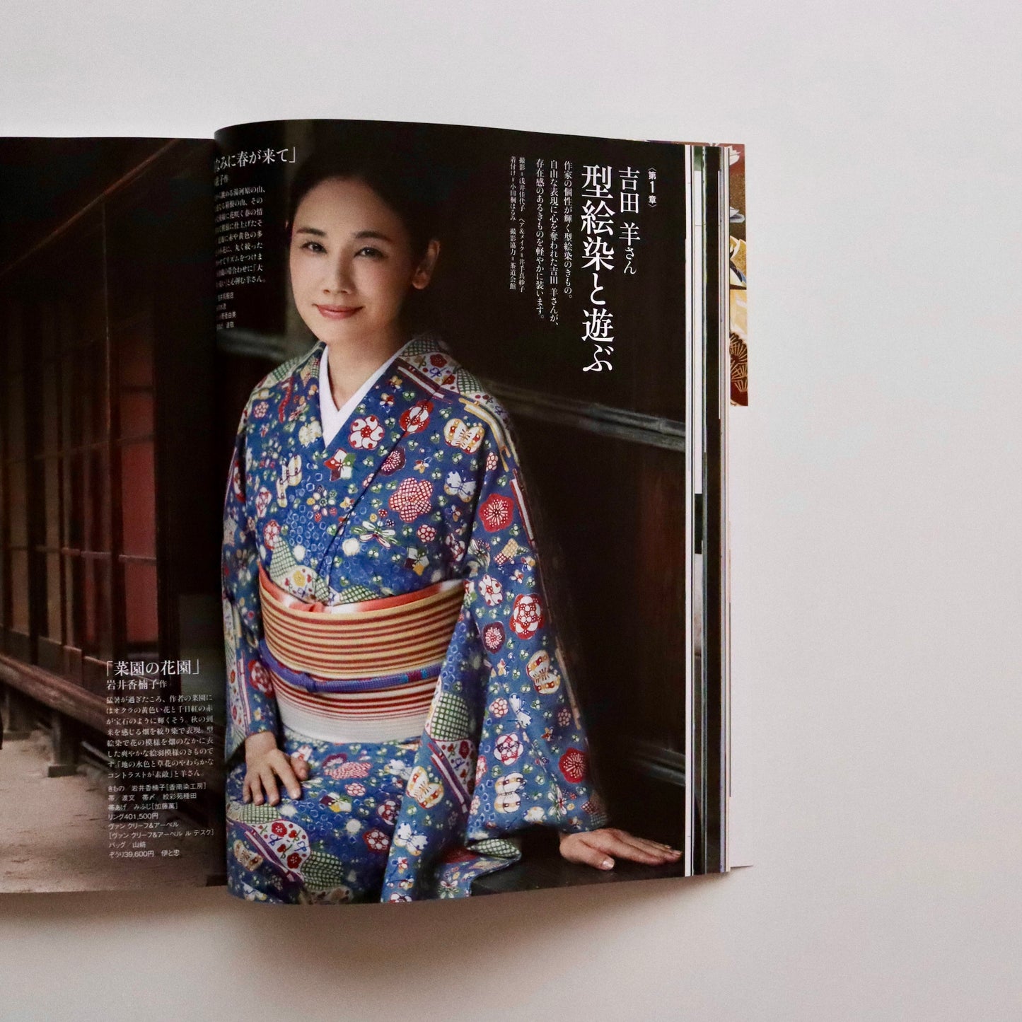 型絵染 | 紬絵羽小紋 | 正絹 | 山なみに春がきて | 藍 | 岡本紘子